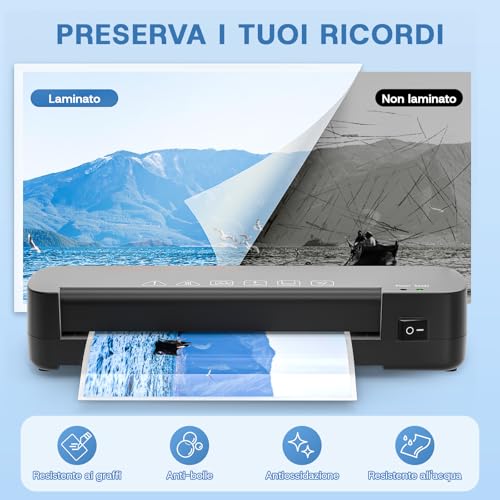NAHKZNY A4 Laminator Thermal Laminator Speed 260 mm/min Hot Laminator Suitable for A4 A5 A6 Format with 15 Laminating Sheets for Home Office School Catering
