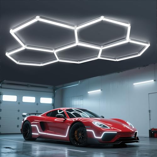 Luces Led Hexagonales, 6500 K Luz Led Hexagonal Luces de Panal, sLuz Lámpara de Techo para Cochera | Gimnasio | Garaje | Almacén | Sótano (5PCS-41CM)