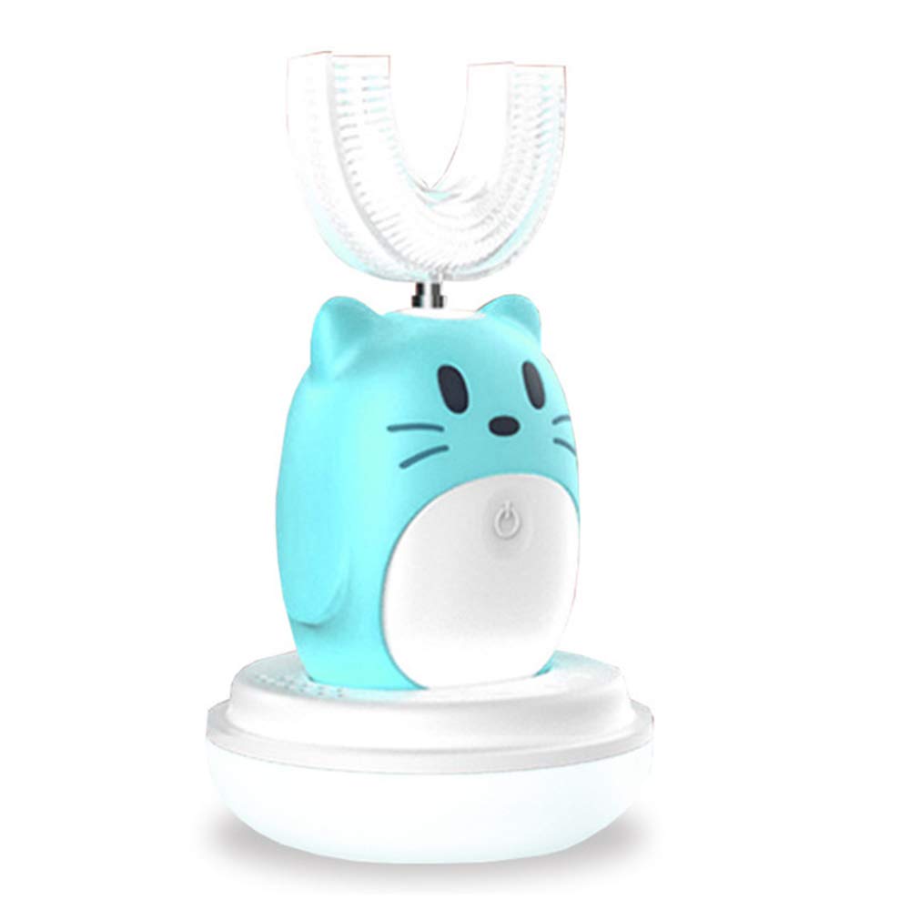 Kids Electric Ultrasonic Toothbrush, U Shaped Ultrasonic Autobrush Toothbrush with Soft Silica Gel Brush Head, 3 Gear Speed, U Type Whitening Toothbrush (Blue)