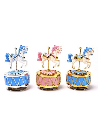 HoneyGifts Luxury Carousel Music Box, Happy Pony Design, for Kids (Pink & Gold)