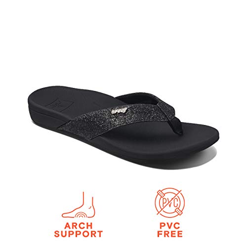 Reef womens Reef Orthospring Flip Flop, Black/Black Glitter, 7 US