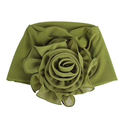Women Ladies Retro Big Flowers Hat Turban Brim Hat Cap (Army Green) - Thumbnail 4