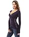 PattyBoutik Women Long Sleeve V Neck Lace Up Blouse (Indigo Small)