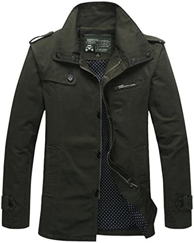 KIWEN Men's Cotton Stand Collar Zipper Windbreaker Jacket