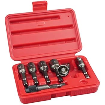 KAIFNT K453 Magnetic Power Nut Driver Bit Set with Socket Adapter and Extension, Quick-Change 1/4-Inch Hex Shank, SAE, 7-Piece