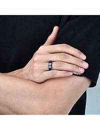 King Will Classic Men 8mm Black Tungsten Carbide Rings Polished Beveled Edge Double Groove Wedding Bands
