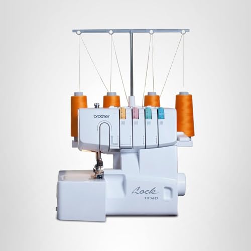 Brother Serger, 1034D, Heavy-Duty Metal Frame Overlock Machine, 1,300 Stitches Per Minute, Removeable Trim Trap, 3 Included Accessory Feet, White