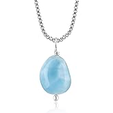 YANARA Larimar Jewelry For Women Natural Gemstone Pendant Necklace Dainty Crystals Jewelry For Her Silver Plated 18 inch Chain