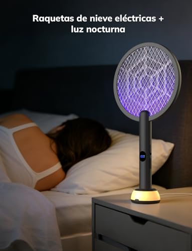 YISSVIC Electric Mosquito Racket 2PCS Electric Mosquito Killer 3 in 1 with Light Base 4000V 1800mAh Rechargeable USB-C Electric Fly Swatter UV Light Black