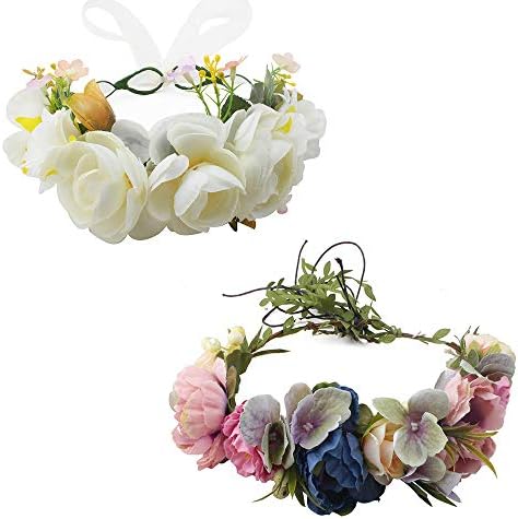 OOSAKU Women Girls Adjustable Flower Garland Headband Boho Bridal Wedding Photography Headpiece Pack of 2