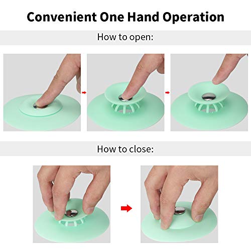 One Touch Open and Close, Attom Tech Easy Operation Shower Drain Stopper, Silicone Bathtub Drain Stopper Hair Trap Catcher Bathtub Drain Strainers Protectors Tub Shower Drain Bathroom Sink Plug (6 PK)