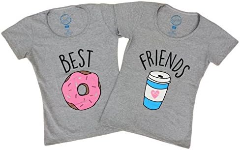 RIGOLETT Best Friend Shirts For Women, Donut and Coffee, Funny Tops Tees (Sold Separately) (S, Friend)