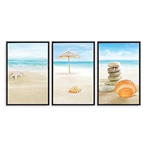 Framed Canvas Wall Art - Romantic Beach - Canvas Prints Home Artwork Decoration for Living Room,Bedroom - 16"x24"x3 Panels
