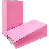 KEYYOOMY Mini Bright Color Paper Bags Pink Party Favor Bags Small Party Goodie Bag Paper Lunch Bag (Pink, 50 CT, 3.5 X 2.4 X 7.1 In)
