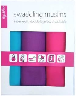 Faye and Lou Cozio Swaddling Muslin Blanket, Pink/Purple/Blue, 3 Count by Faye and Lou