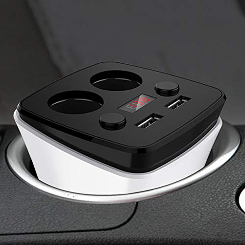 CACT CactusAngui Dual USB Port Car Phone Cup Charger 2 Cigarette Lighter Socket Power Adapter Black White