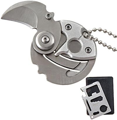 SainCool Coin Folding Knife EDC Self Defense Coin-shape Mini Survival Pocket Keychain Knife with Guardman 11 in 1 Beer Opener Survival Credit Card Tool Fits Perfect in Wallet (Silver)