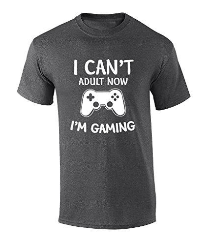 Funny I Can’t Adult Now, I’m Gaming Controller Graphic Nerdy Video Game Geek Adult Short Sleeve T-Shirt-Heather Grey-XL