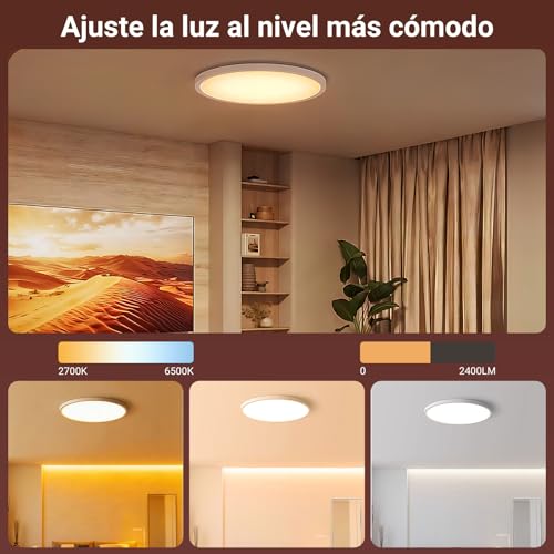 ET EASYTAO Lampara de Techo, Lampara Led Inteligente Wifi, Lámpara Alexa con Retroiluminación RGBIC, Control Remoto y Smart Life APP, 30cm, 24W, 2200LM, Ultradelgado