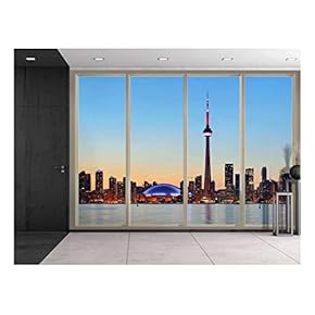 Wall26 - Large Wall Mural - Cityscape at Night Seen Through Sliding Glass Doors | 3D Visual Effect Self-Adhesive Vinyl Wallpaper/Removable Modern Decorating Wall Art - 66"x96"