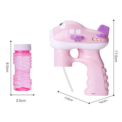 KIMILAR Bubble Gun, Bubble Shooter Gun Light Up Bubbles Blowers with LED Flashing Lights and Sounds Bubble Blowing Toys for Kids, Boys and Girls - 2 Bubble Solution and 3 AA Batteries Included (Pink)