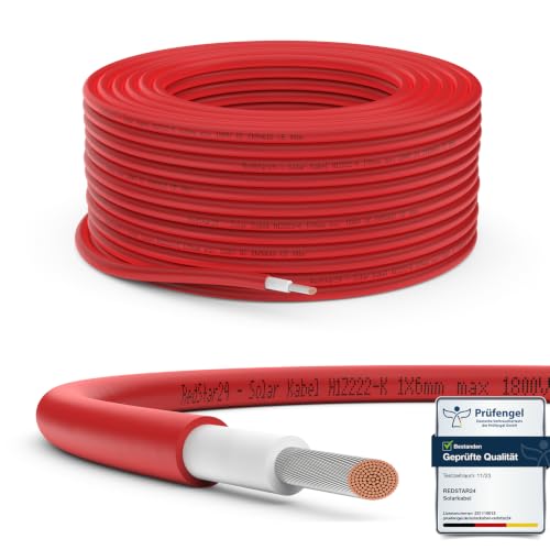 RedStar24 Premium Solarkabel 6mm² Rot - 50m - TÜV SÜD geprüft - UV-beständig, flexibel, Photovoltaik Kabel, PV Kabel, Solar Anschlusskabel für Solarpa