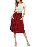 Zeagoo Women's Tie Street Midi Plus Size Pockets Cotton Red Emerald High Waist A Line Skirts