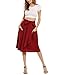 Zeagoo Women's Tie Street Midi Plus Size Pockets Cotton Red Emerald High Waist A Line Skirts