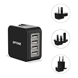 Travel Charger Adapter ZPTONE 4 Port USB Wall Charger International Universal Travel Plug Adapter with US UK EU AU Plug for iPhone, iPad, Samsung, LG, HTC, MacBook and More - Black
