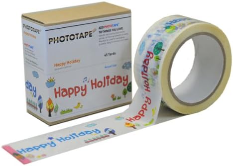 Phototape Happy Holiday Design Printed Tape 1.8 Inch By 45 Yards OPP 300 DPI Full Color Printed Tape