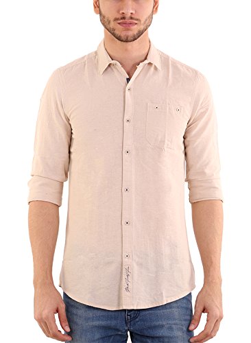 shade 45 men's premium designed cotton full sleeve slim fit beige color plain shirt(shd45-00044)