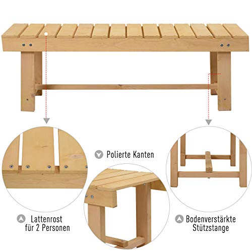 Outsunny Gartenbank, 2-Sitzer Sitzbank, Gartenmöbel, Rustikale Bank, Massivholz, Natur, 110 x 38 x 35 cm – Bild 5