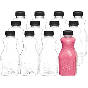 Pack Of 12-16 Oz Empty Bottles for Juicing with Lids - Plastic Clear Reusable 16 Ounce Juicing Bottles - Comes with Leak-proof Tamper Evident Caps - Food Grade BPA Free (12 Pack 16 Oz)