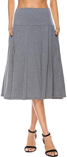 YiLiQi Women‘s High Waist Knitted Pleated Pocket Midi Skirt Gray-M