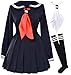 Classic Japanese School Girls Sailor Dress Shirts Uniform Anime Cosplay Costumes with Socks Set(Black)(XS = Asia S)(SSF08BK)