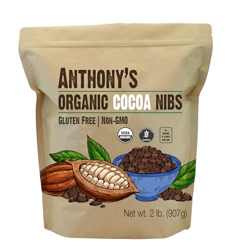 Anthony's Organic Cacao Cocoa Nibs, 2 lb, Criollo Beans, Gluten Free, Non-GMO,