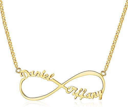 Purposefull Personalised Two Name Infinity Necklace - Personalized Infinity Symbol Pendant - Silver/Gold/Rose Gold Plated