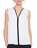 BMJL Women's White V Neck Sleeveless Shirt Contrast Color Chiffon Tank Top Blouse
