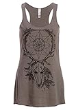 Womens Grey Bohemian Bull Skull Dreamcatcher Loose Fit Tank Top – Size Medium