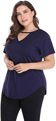 shiaili Women Plus Size Keyhole Cut Out Going Out Flowing Top (18W, Navy Blue)