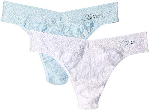 Hanky Panky Women's Bride Mrs Original Rise Thong Panty Pack, White/Powder Blue, One Size - Thumbnail 2