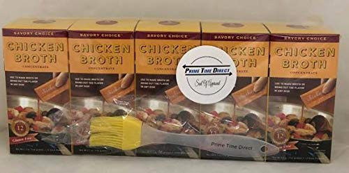 Savory Choice Chicken Broth Concentrate, 5.1 Ounce box (5 pack) Bundled with Prime Time Direct Silicone Basting Brush in a PTD Sealed Bag