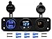 Cllena Triple Function Dual USB Charger + LED Voltmeter + 12V Outlet Power Socket Panel Jack for Car Boat Marine Digital Devices Mobile Phone Tablet (Blue LED)
