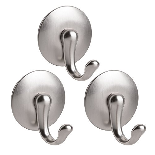 UPC 081492934509, InterDesign AFFIXX, Peel and Stick Strong Self-Adhesive Storage Hook for Office, Entryway, Kitchen - Set of 3, Brushed Nickel