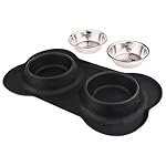 Dog Cat Puppies Bowl Pet Bowl Stainless Steel Food Water Bowl with No Spill Silicone Skid Resistant Mat Rubber Base Best Bowls for Feeding Dogs Cats Puppies, 24oz(Set of 2)