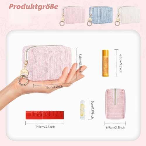 10*5,5*8cm Mini Kosmetiktasche Make Up Tasche Kleine Mini-Kulturbeutel Wasserdicht PU Leder Polnische für Reise Makeup Zubehör-Organizer Schminktasche Damen für Handtasche Tragbare Geldbeutel(Blau)