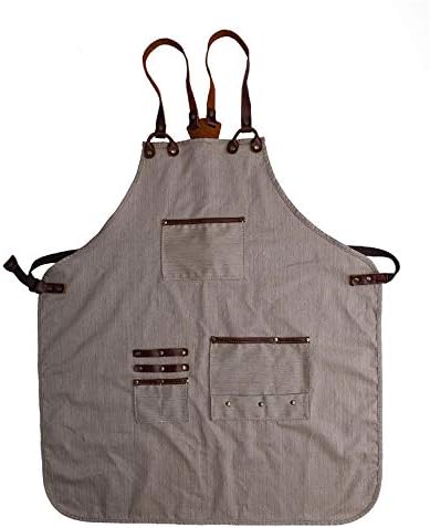 Luxury Canvas Work Apron Heavy Duty Water Resistant Tools Aprons Adjustable Cross-Back Straps Workshop Carpenter Chefs (Creamy White)