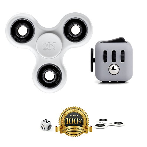 2NLIST Fidget Tri Spinner and Fidget Cube Combo Stress Reducer Toy Perfect For Adults and Children Hand Spinner (White)