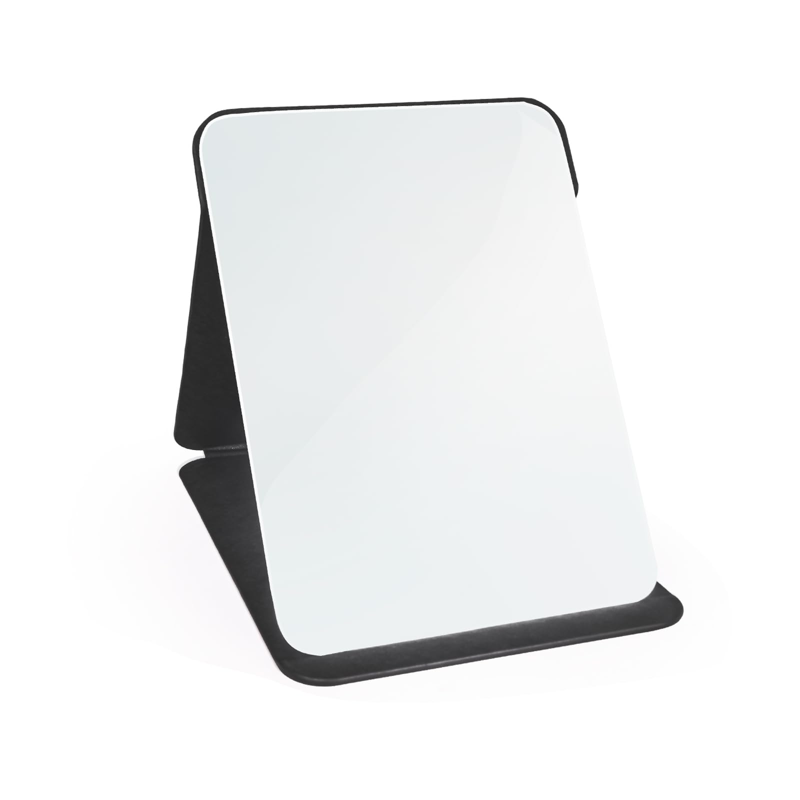 Makeup Mirror, 7x10 Inches Portable PU Leather Mirror, Folding Desktop Vanity Mirror with Adjustable Stand for Vanity Table, Office, Travel (L, Black)