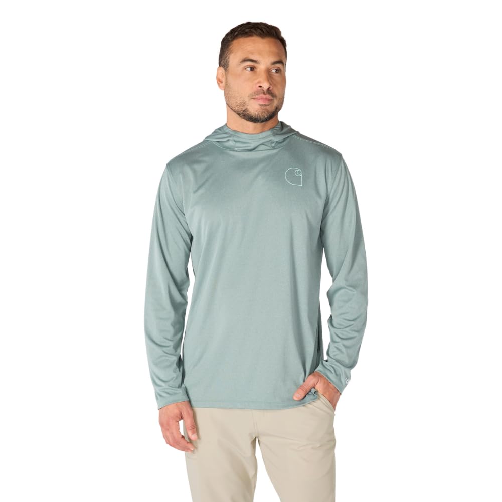 Carhartt Men's Force Sun Defender Lightweight Long-Sleeve Hooded Logo Graphic T-Shirt, Green Slate Heather, 4X-Large Image